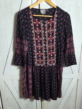 Vanessa Virginia Beaded Embroidered Button Front Dress Size S
